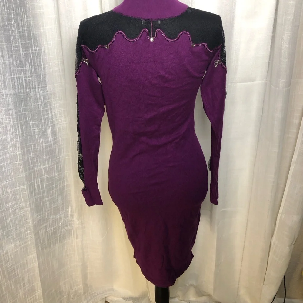 VENUS Purple and Black Lace Mini Sweater Dress NWOT